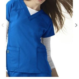 WonderWink Women’s Sporty V-neck Solid Scrub Top Caribbean Blue Sz Medium 10/12
